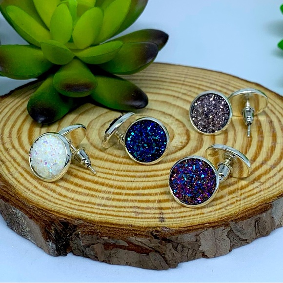 Sugar Druzy Multi Color Stainless Steel Earring Set - Picture 4 of 16